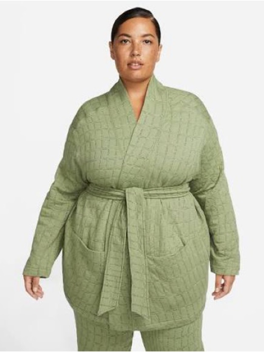 Nike Yoga Fit Reversible Olive Green Tie-Waist Therma fit Luxe Jacquard Kimono - Picture 2 of 11